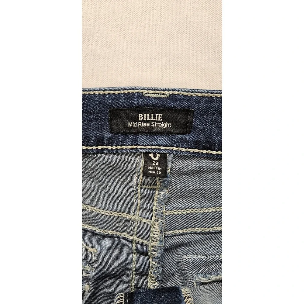 True Religion Billie Mid Rise Straight Leg Raw Hem Dark Wash Jeans Size 29